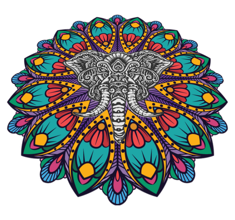 Vinyl teppe dyr fargerik elefant mandala - Tenstickers