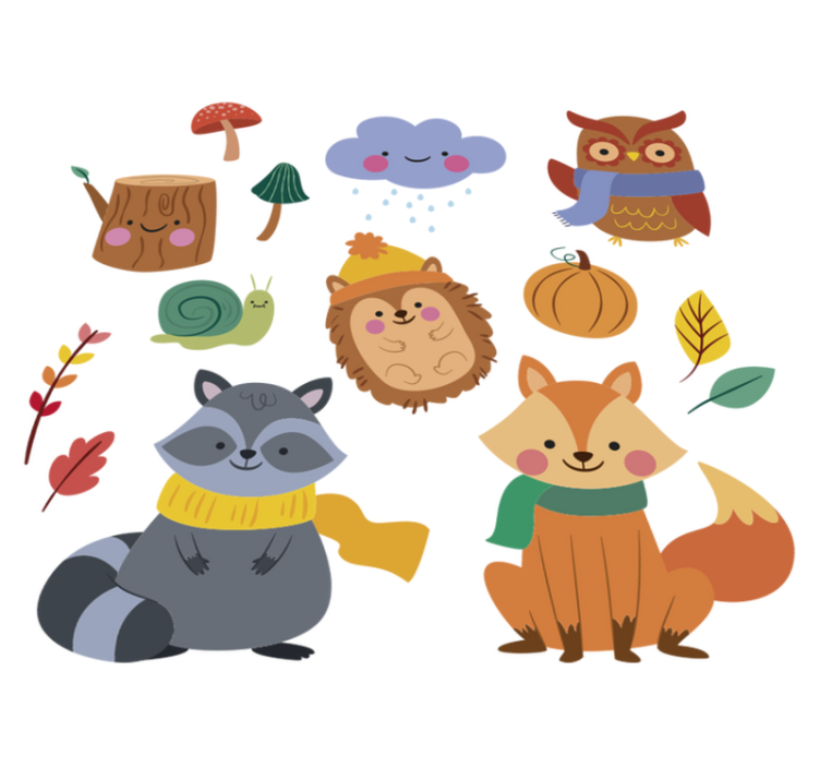 Høstblomster og dyr vinyl teppe dyr - Tenstickers