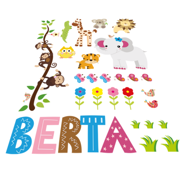 Jungeltre med navn vinyl teppe dyr - Tenstickers