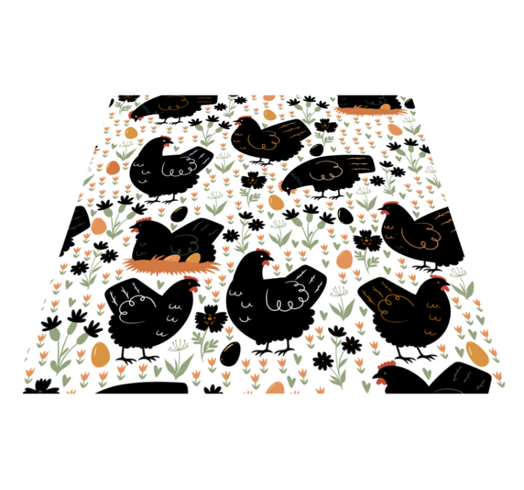 Vinyl teppe dyr svarte og hvite høner - Tenstickers