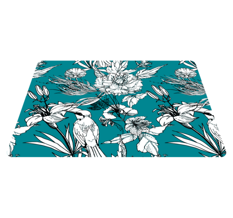 Vinyl teppe dyr hvite ville fugler elegant mønster - Tenstickers