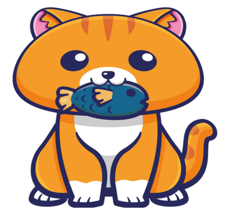 Vinyl teppe dyr søt katt med fisk - Tenstickers