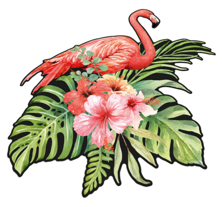 Vinyl teppe dyr flamingo med blomster - Tenstickers