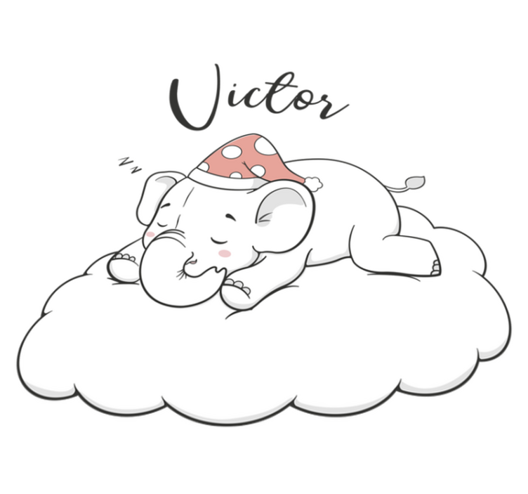 Vinyl teppe dyr elefant på skyene med navn - Tenstickers