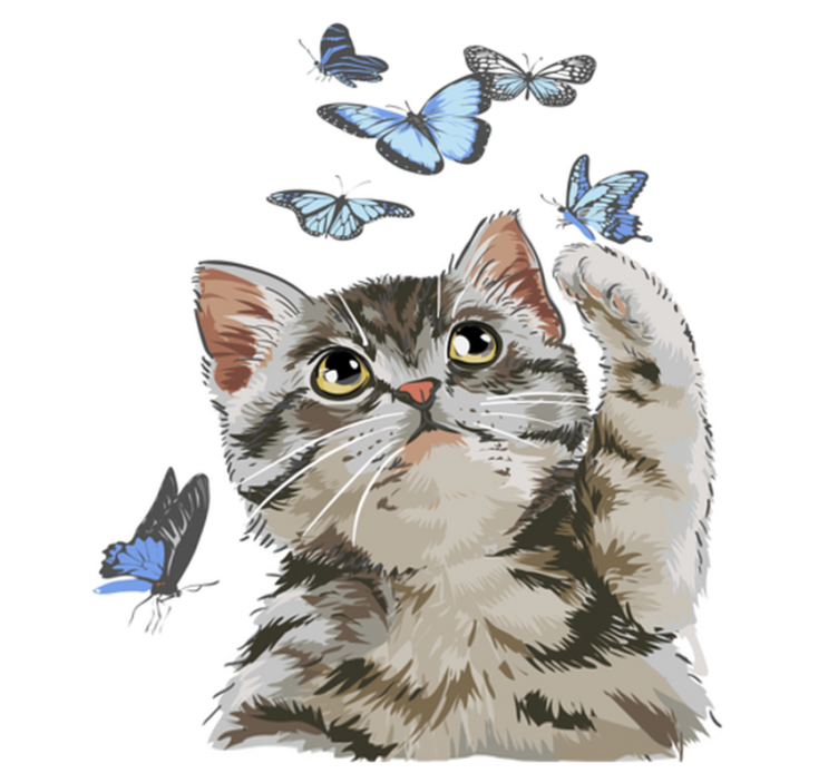 Vinyl teppe dyr katt med blå sommerfugler - Tenstickers