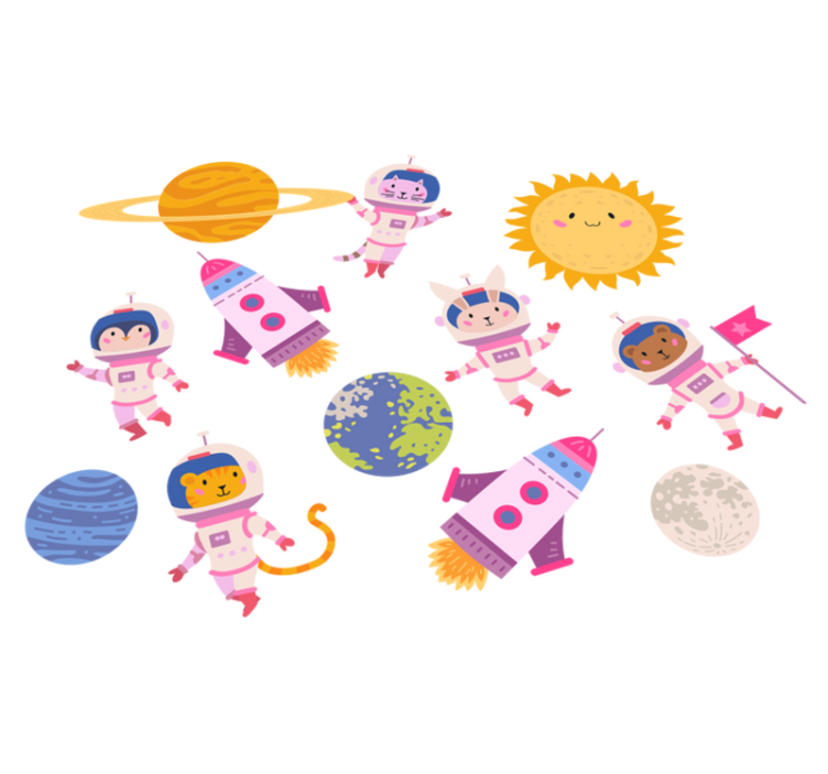 Vinyl teppe dyr astronauter med rakett - Tenstickers