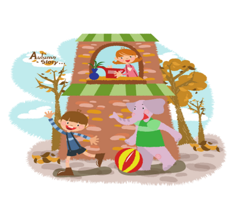 Vinyl teppe dyr elefant og barn som leker - Tenstickers