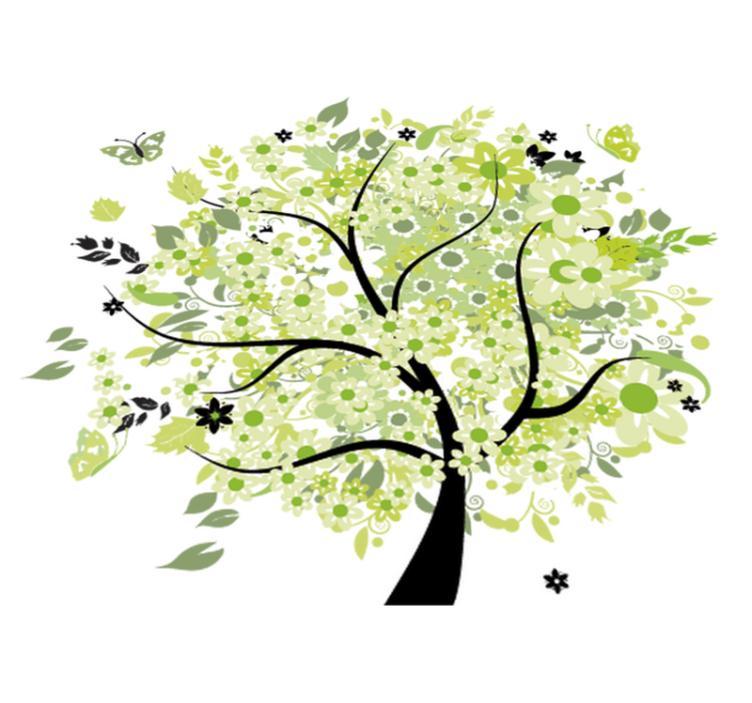 Grønn vårtre vinyl teppe blomster og planter - Tenstickers