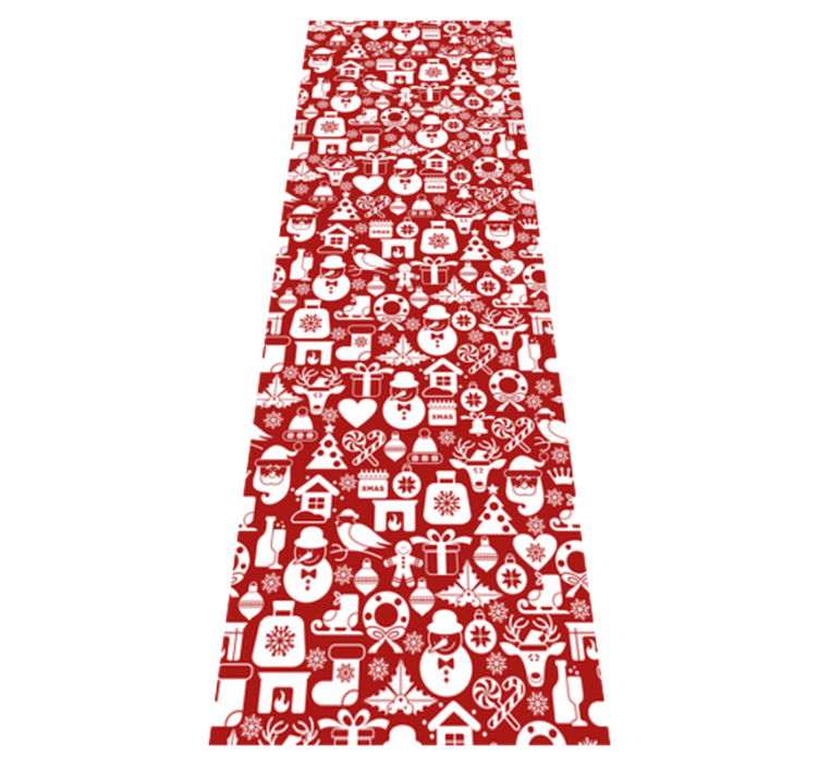 Jul vinyl teppe med juleikoner rød bakgrunn - Tenstickers