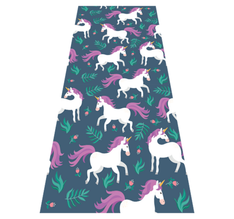 Vinyl teppe soverom med flat mønster av blå enhorn - Tenstickers