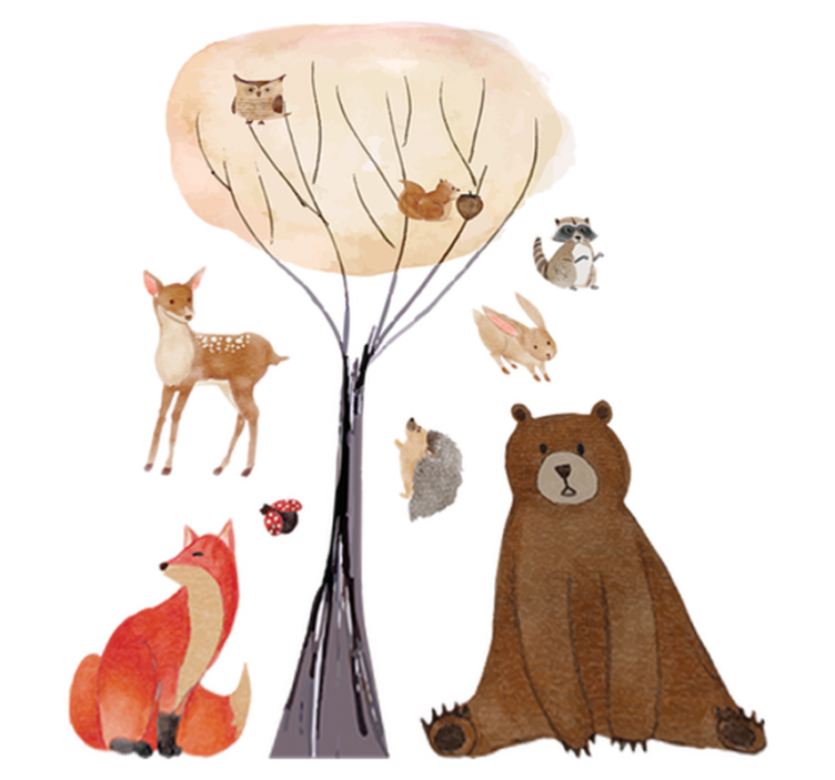 Vinyl teppe spedbarn skogsdyr og trær - Tenstickers