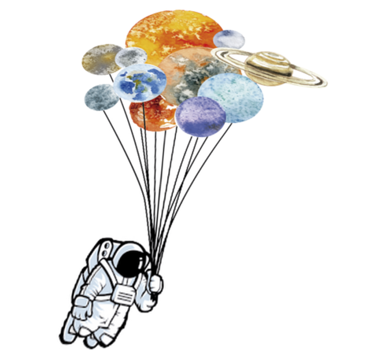 Vinyl teppe spedbarn astronaut med fargerike ballonger - Tenstickers
