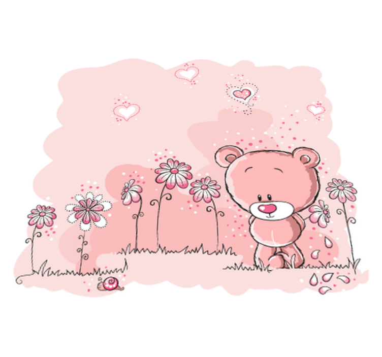 Rosa bjørn og blomster vinyl teppe spedbarn - Tenstickers