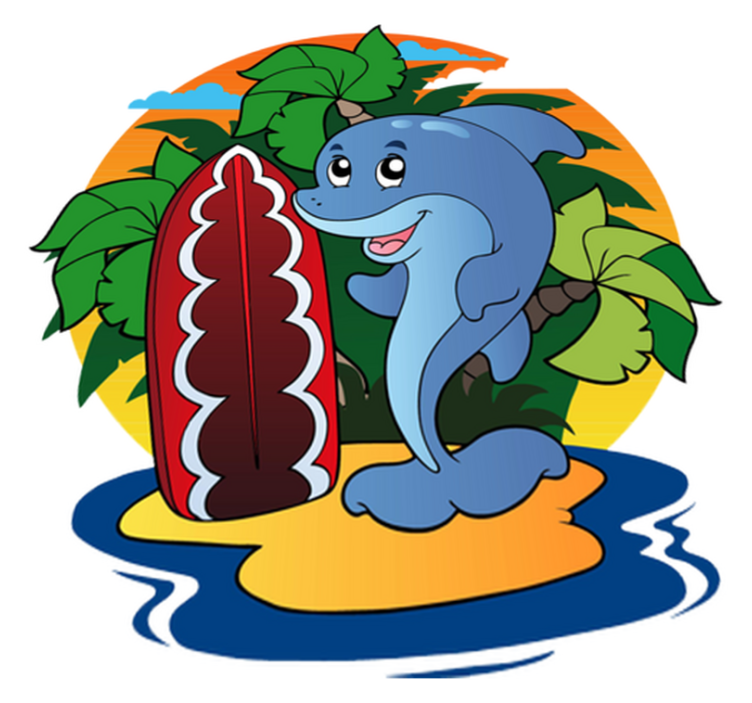 Vinyl teppe spedbarn surfing delfin - Tenstickers