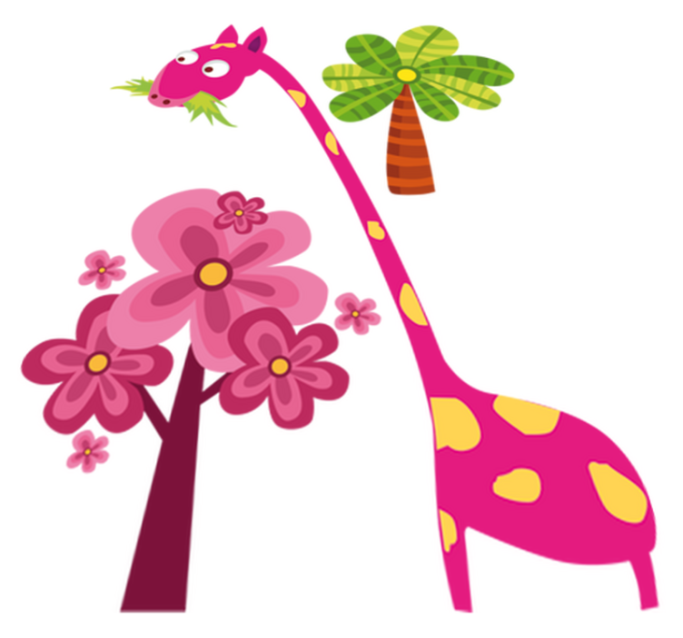 Vinyl teppe spedbarn rosa giraff som spiser - Tenstickers