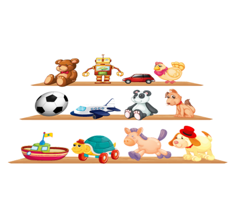 Vinyl teppe spedbarn hyller med leker - Tenstickers