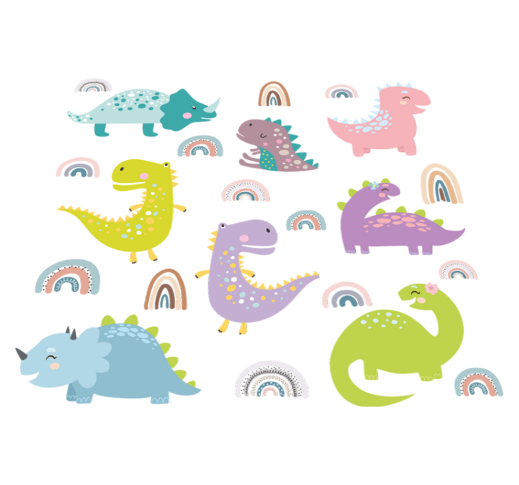 Vinyl teppe soverom nordiske dinosaurer med regnbuer - Tenstickers