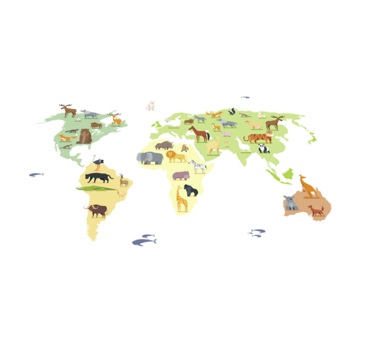 Fargerike dyr fra kontinentene vinyl teppe soverom - Tenstickers