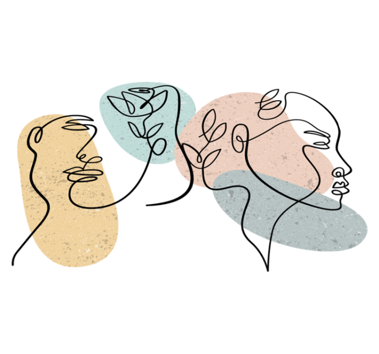 Vinyl teppe soverom med linjekunst kvinneansikter - Tenstickers