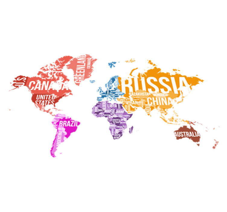 Vinyl teppe verdenskart med navn og grenser - Tenstickers