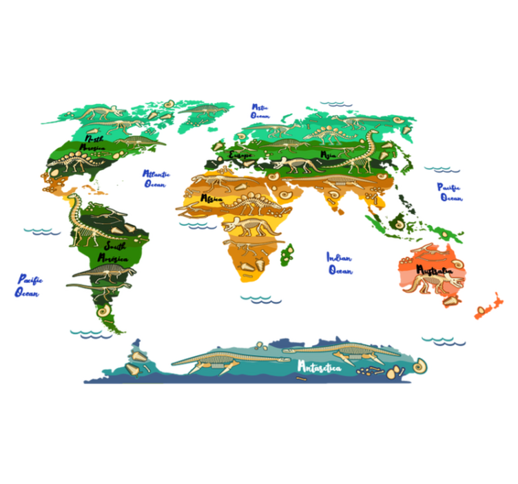 Vinyl teppe verdenskart med dinosaurnavn - Tenstickers