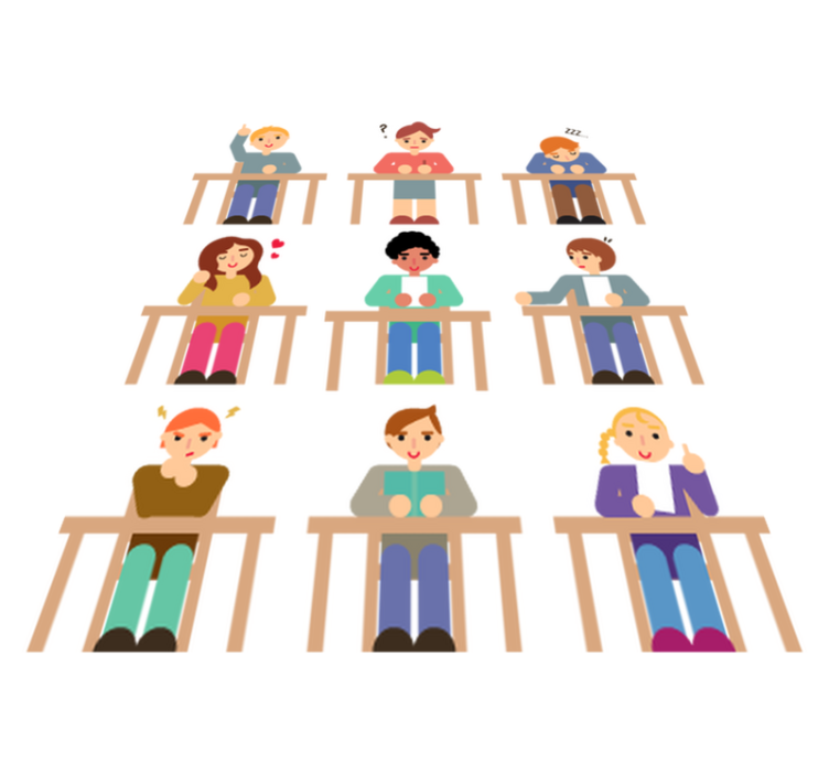 Klistremerkesamling elever ved pult vinyl teppe spedbarn - Tenstickers