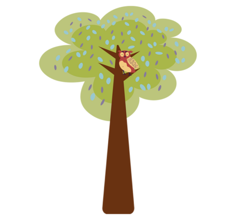 Minimalistisk fargerik tre med ugle vinyl teppe spedbarn - Tenstickers