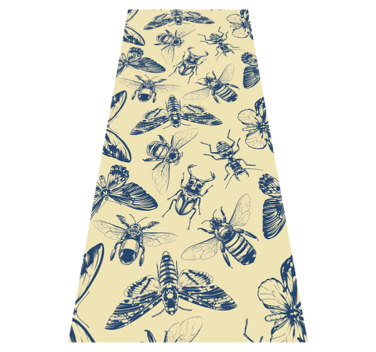 Bad vinyl teppe blå og gul bie og sommerfugl mønster - Tenstickers