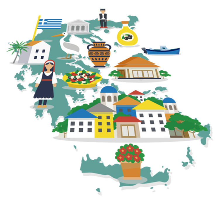 Vinyl teppe verdenskart hellas og øyer illustrert - Tenstickers