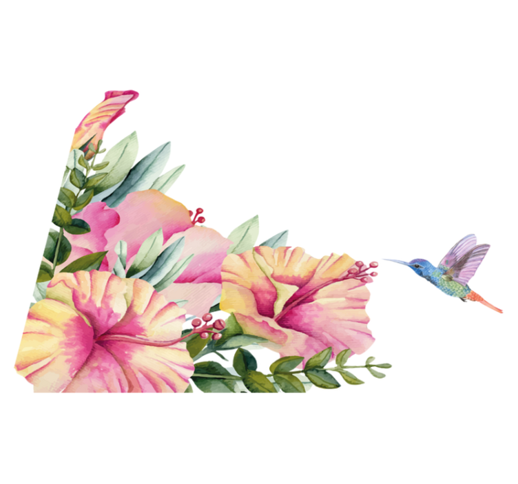 Bad vinyl teppe med blomster og kolibri - Tenstickers