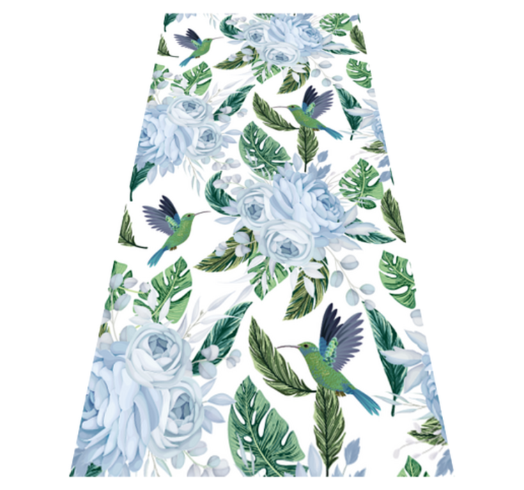 Vinyl teppe kjøkken blå hageblomster med fugler - Tenstickers