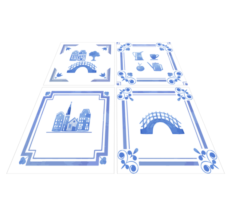 Vinyl teppe kjøkken delftware nederlandske hus - Tenstickers