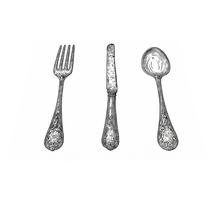 Vinyl teppe kjøkken grå bestikk - Tenstickers