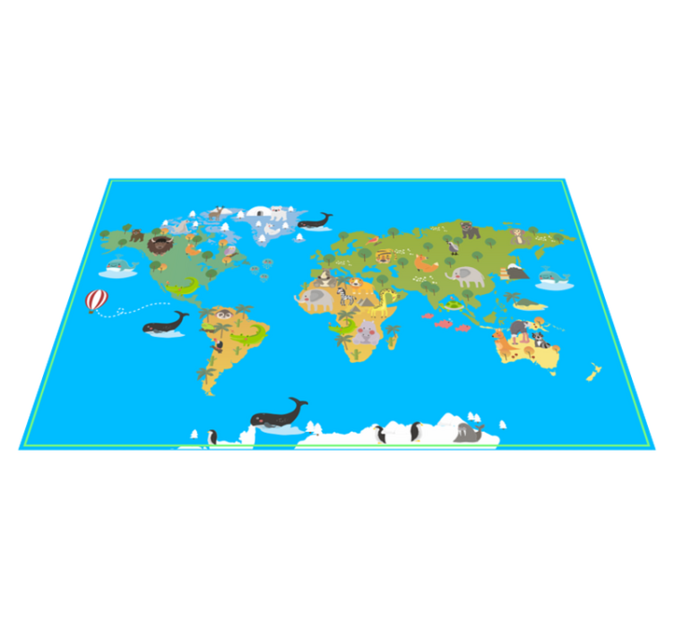 Animal world map vinyl teppe - Tenstickers