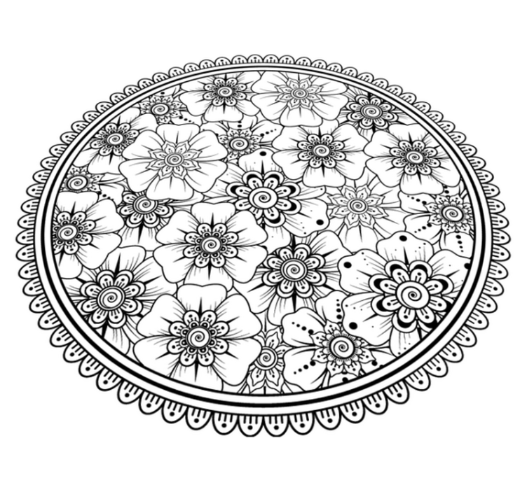 Sirkel svart mandala fliseteppe - Tenstickers