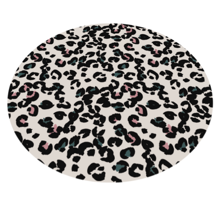 Hvitt rundt vinylteppe leopard dyreteppe - Tenstickers