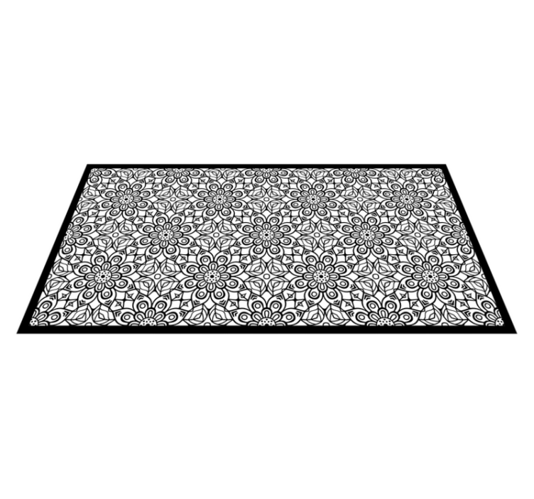 Svart-hvitt mandalamønster vinylteppe - Tenstickers