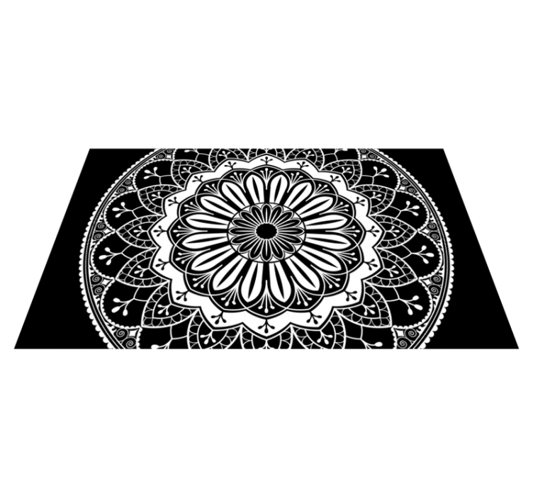 Svart botanisk motiv vinyl teppe mandala - Tenstickers