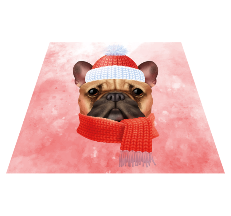Fransk bulldog vinter vinyl teppe dyr - Tenstickers