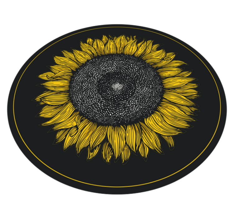 Rundt solsikke svart blomster vinyl teppe - Tenstickers