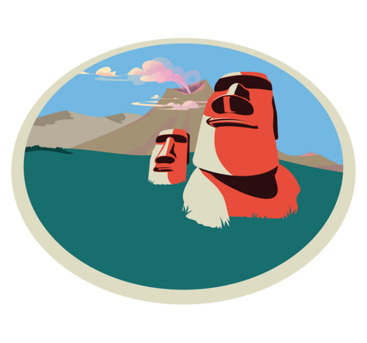 Moai-statuer illustrasjon vinyl teppe verdenskart - Tenstickers