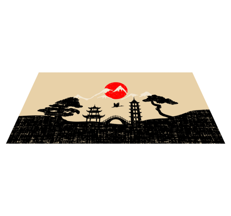 Japansk hagesilhouette vinyl teppe moderne - Tenstickers