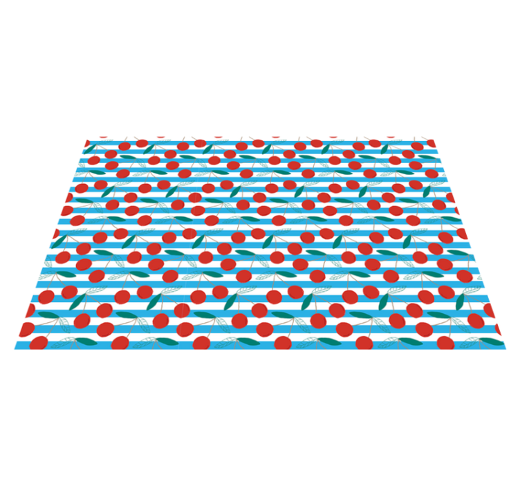 Kirsebærmønster med blå striper vinyl teppe kjøkken - Tenstickers