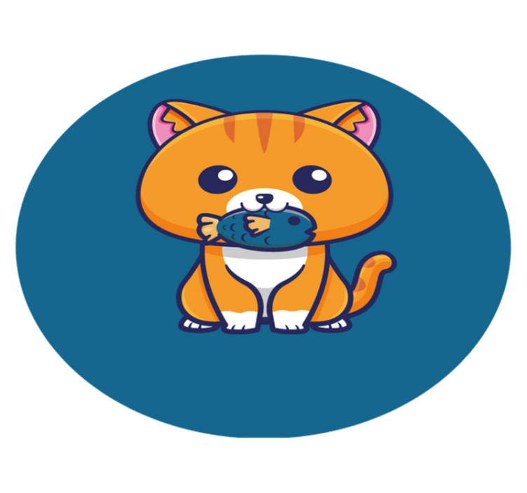 Søt katt som spiser fisk tegneserie vinyl teppe dyr - Tenstickers