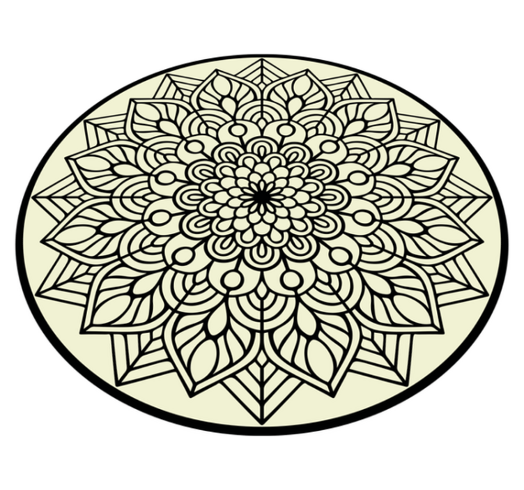 Svart og hvitt sirkulært vinyl teppe mandala - Tenstickers