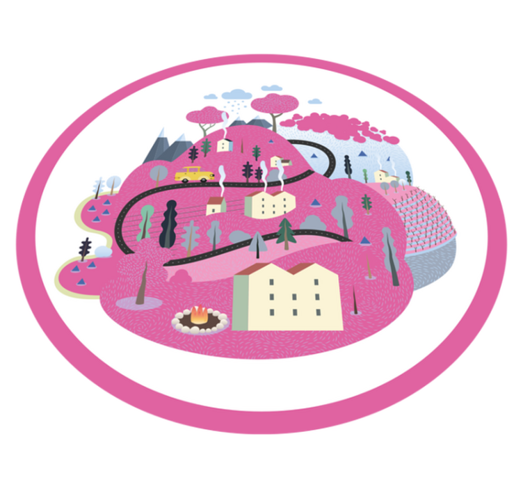 Fargerik landsbyscene vinyl teppe veier - Tenstickers