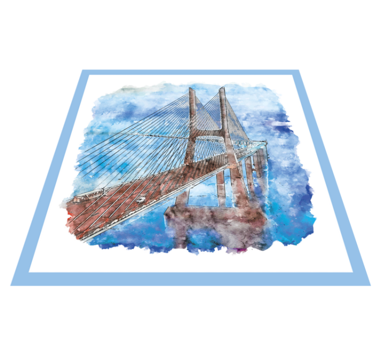 Bridge lissabon portugal akvarell Vinyl teppe firkant - Tenstickers