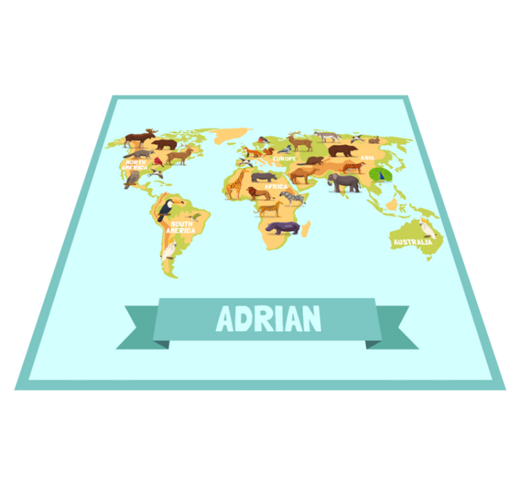 Fargerike dyr fra kontinentene vinyl teppe verdenskart - Tenstickers