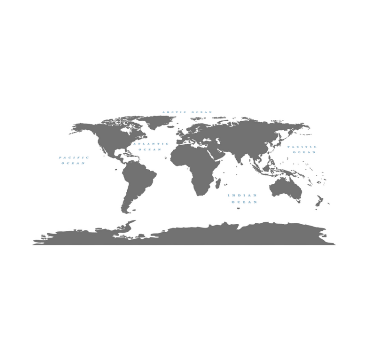 Grå kontinent med hvit bakgrunn vinyl teppe verdenskart - Tenstickers