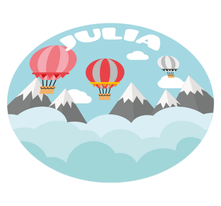 Grå og rosa fjell og ballonger vinyl teppe med navn - Tenstickers